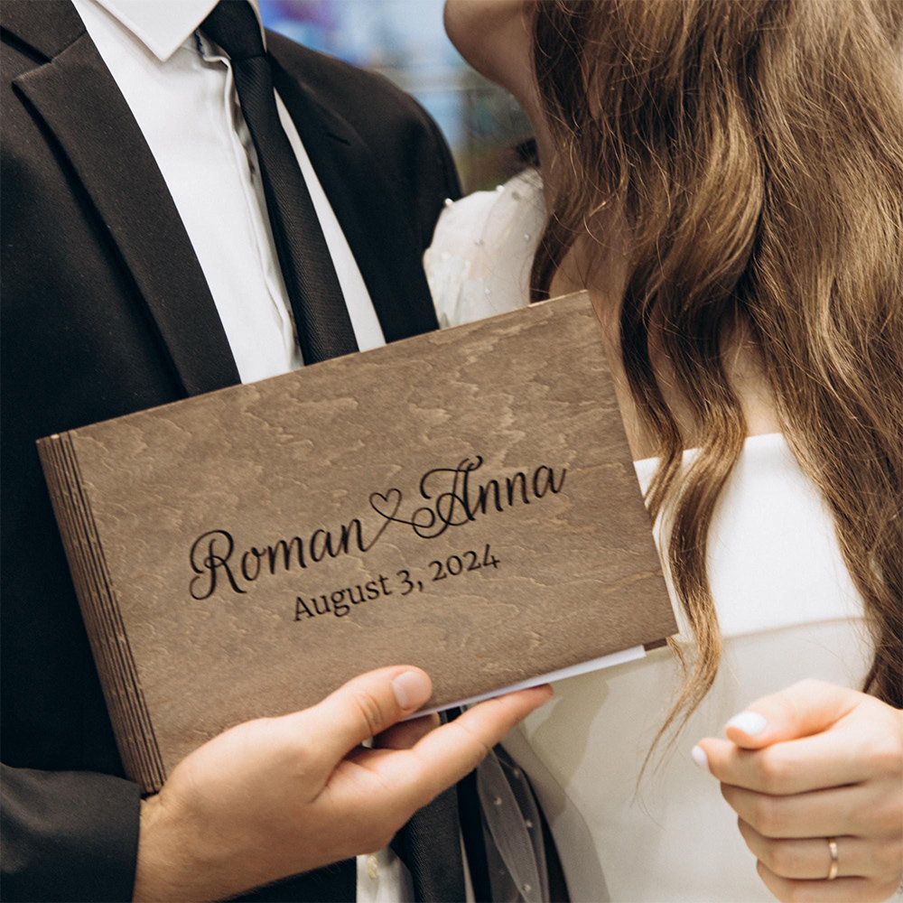 Custom Photo Book - Personalized Wooden GuestBook Engraved Photo Album