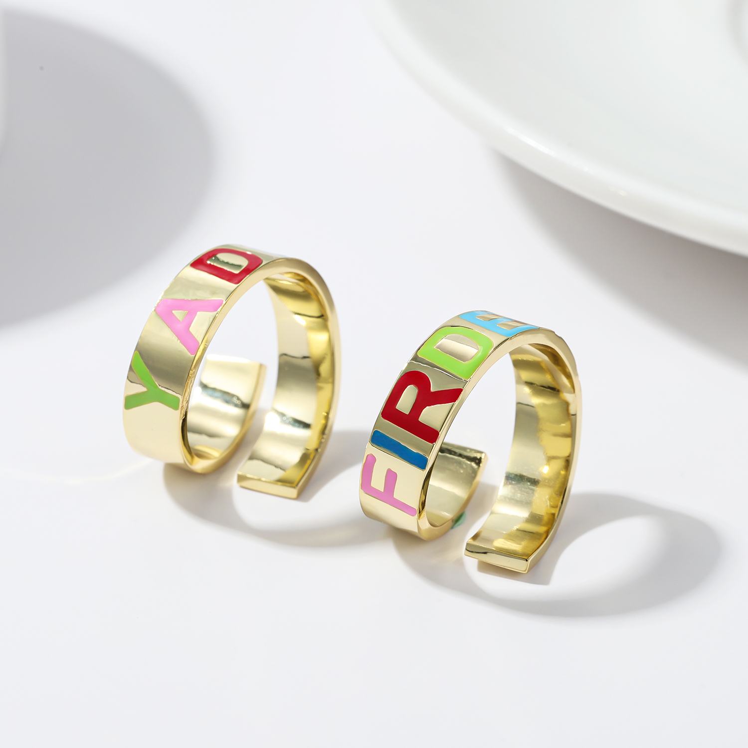 Initial Ring Custom - Customized Enamel Name Ring Open Letter