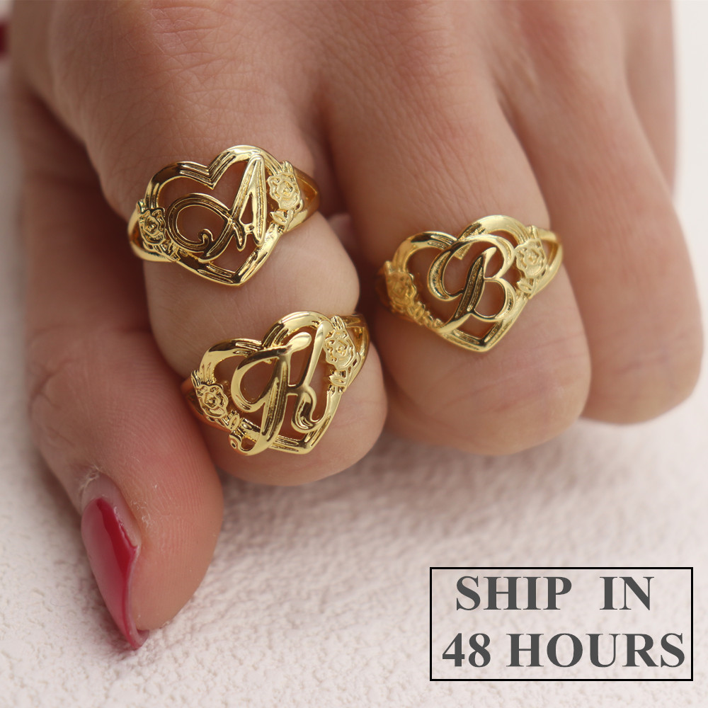 Gold Personalized Initials Hea - Initial Ring Custom avis et prix