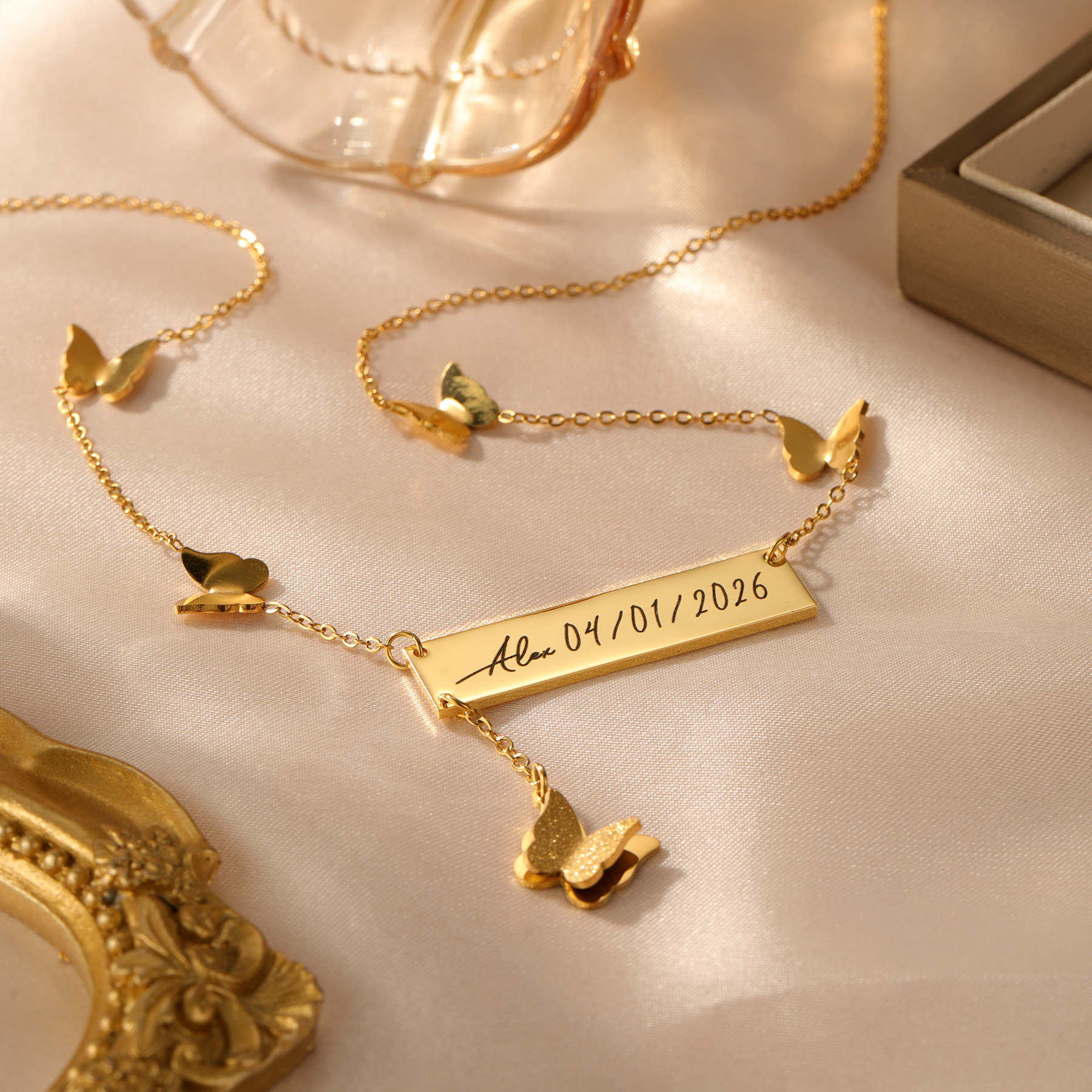Personalized Butterfly Bar Nam - Handwriting Necklace Bar avis et prix