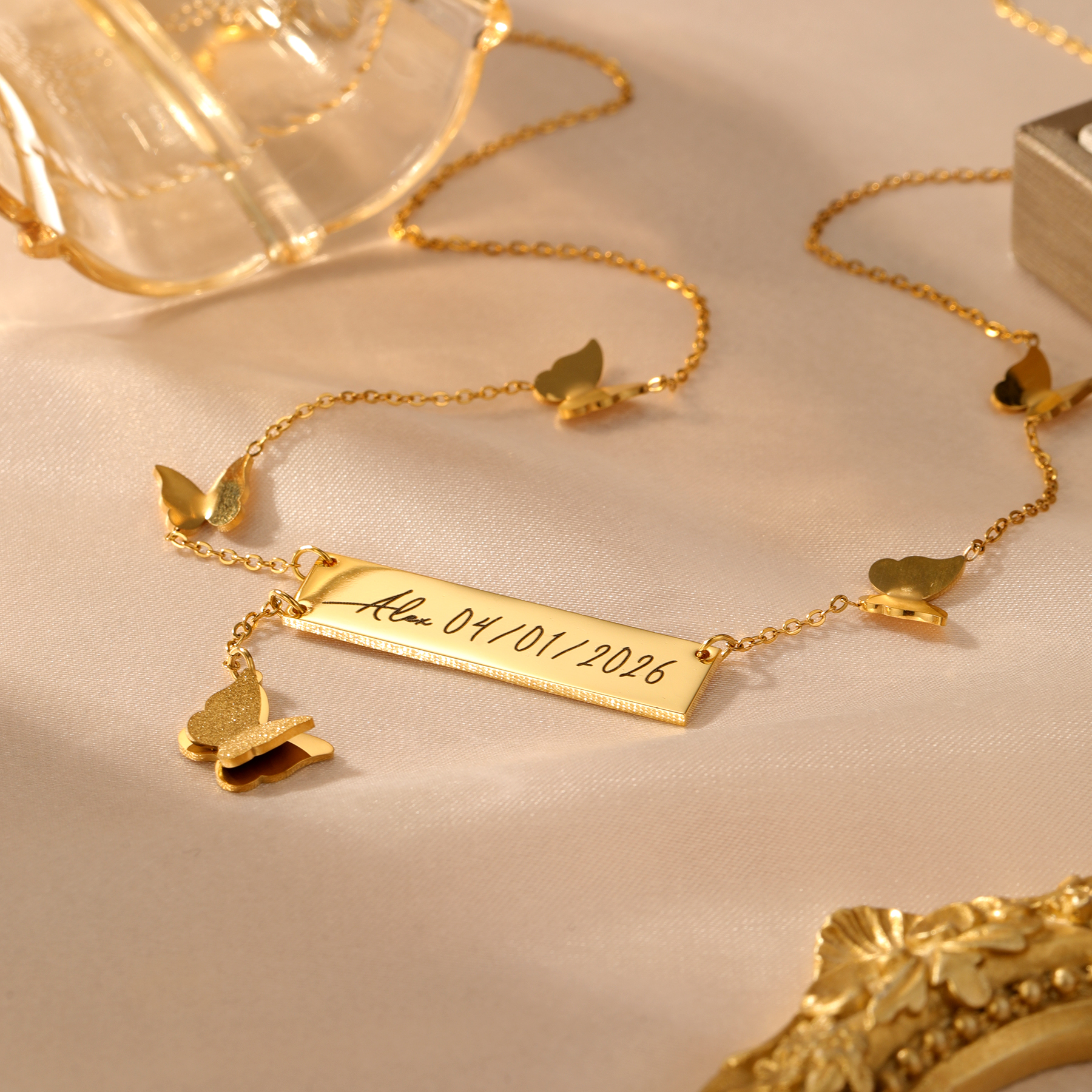 Personalized Butterfly Bar Nam - Handwriting Necklace Bar avis et prix
