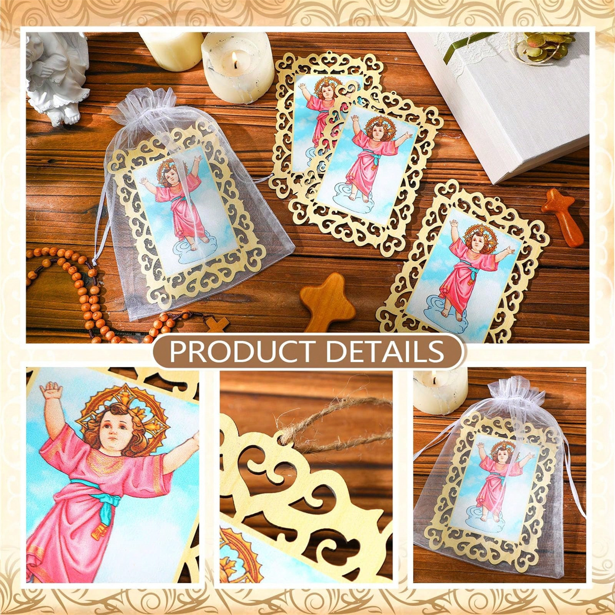 12pcs Wooden Framed Divino Nin - Engraved Wood Frame avis et prix