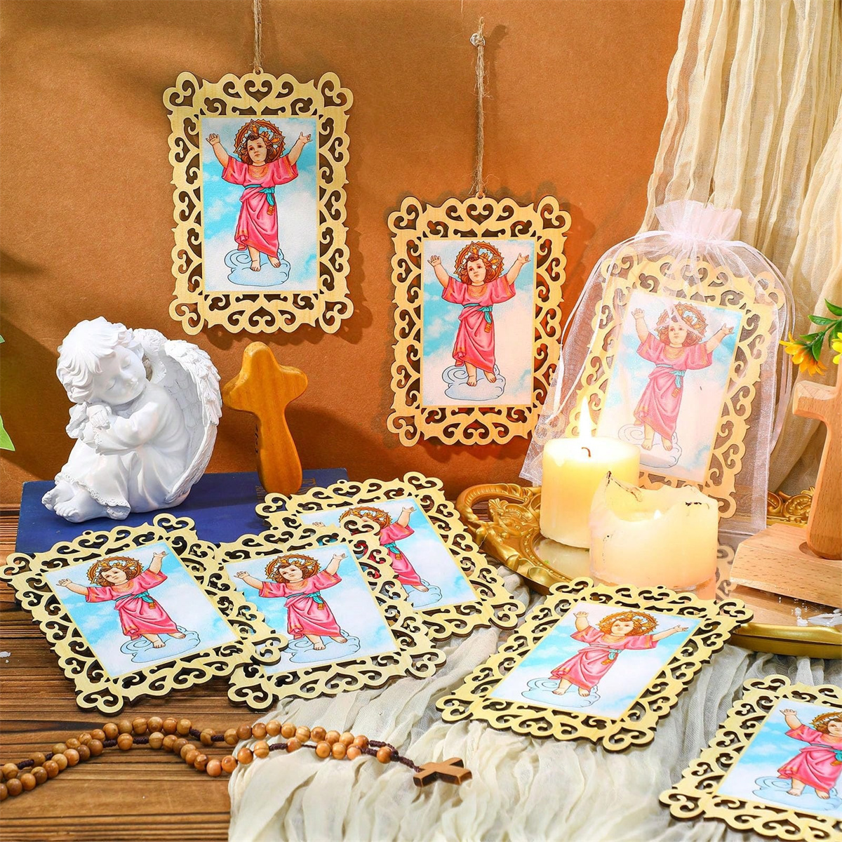 12pcs Wooden Framed Divino Nin - Engraved Wood Frame avis et prix