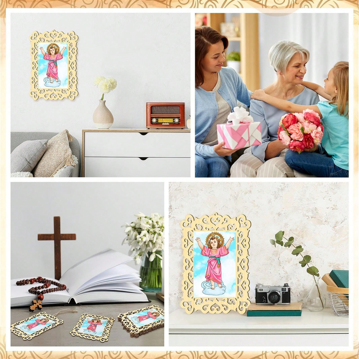 12pcs Wooden Framed Divino Nin - Engraved Wood Frame avis et prix
