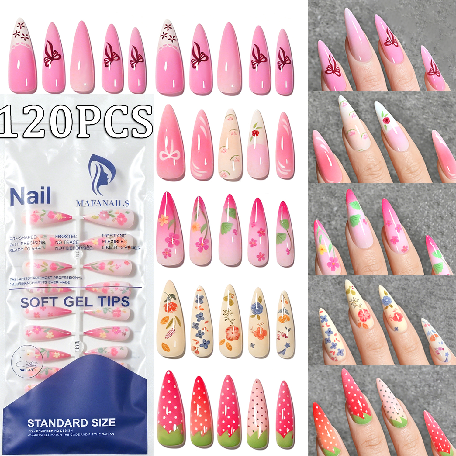 120Pcs Long Almond Press On Na - Pressed Flower Art avis et prix