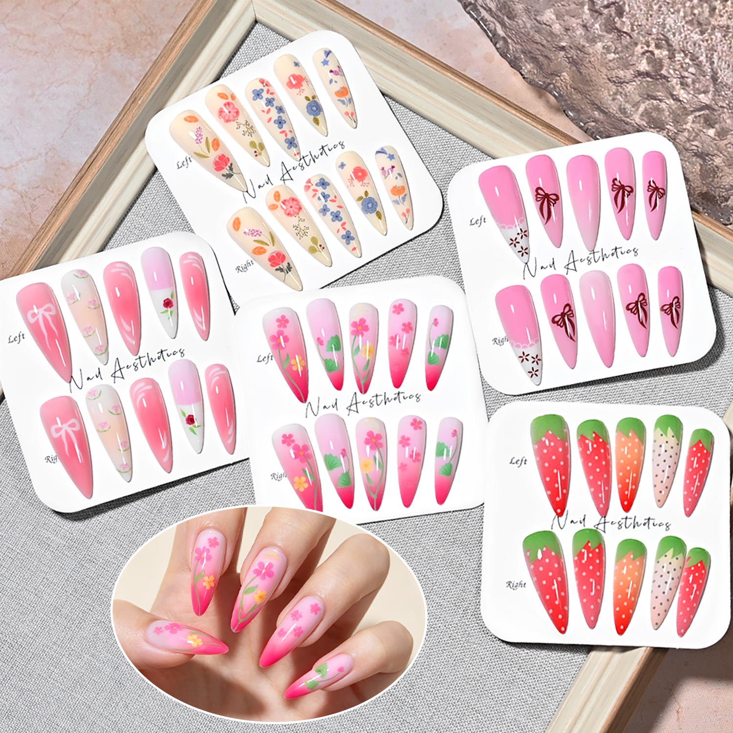 120Pcs Long Almond Press On Na - Pressed Flower Art avis et prix