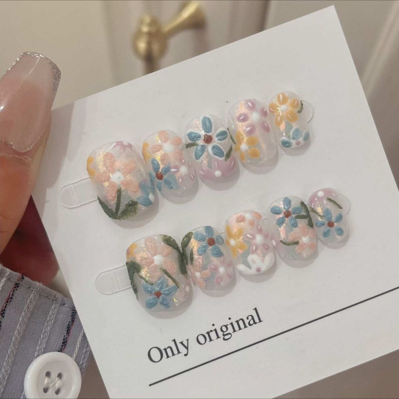 10Pcs Short Handmade Press On  - Pressed Flower Art avis et prix