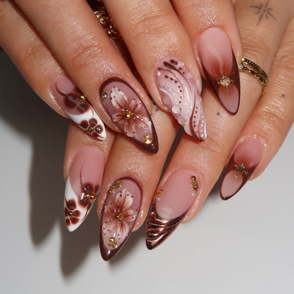 24Pcs 3D French Press On Nails - Pressed Flower Art avis et prix