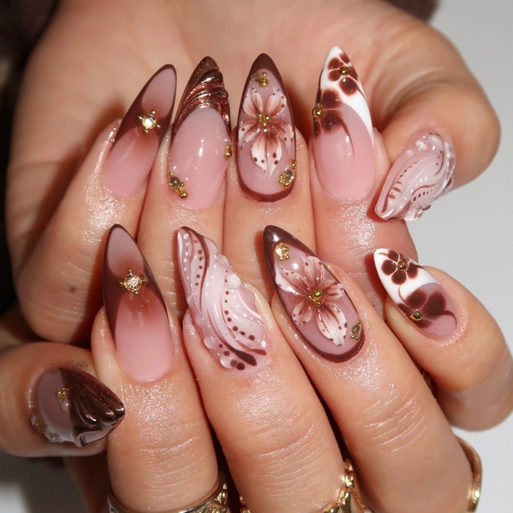 24Pcs 3D French Press On Nails - Pressed Flower Art avis et prix