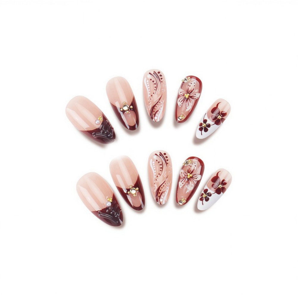 24Pcs 3D French Press On Nails - Pressed Flower Art avis et prix