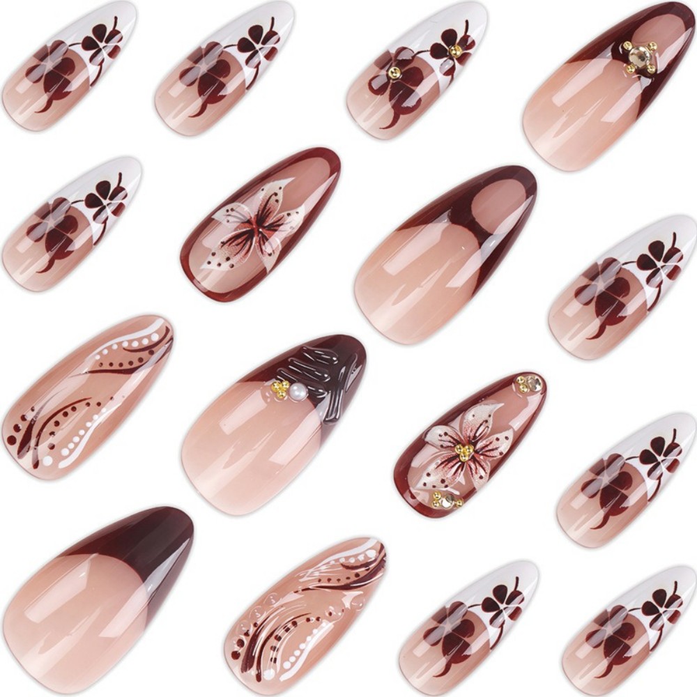 24Pcs 3D French Press On Nails - Pressed Flower Art avis et prix