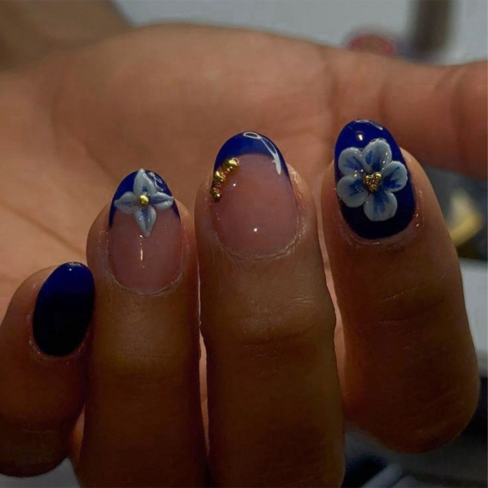 24pcs Short Oval 3D Gel Nail S - Pressed Flower Art avis et prix