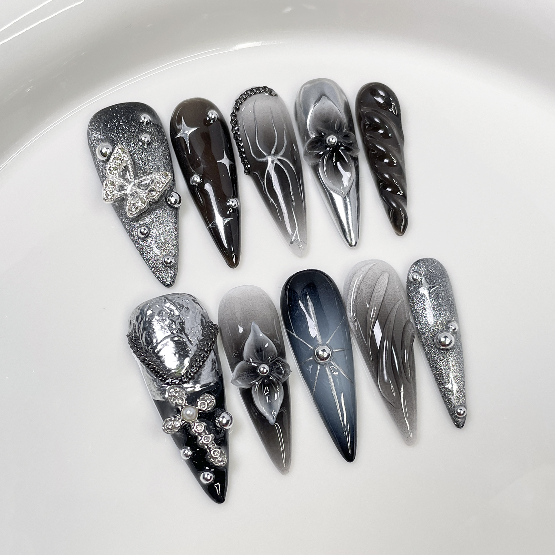 10Pcs Black Gradient Long Stil - Pressed Flower Art avis et prix