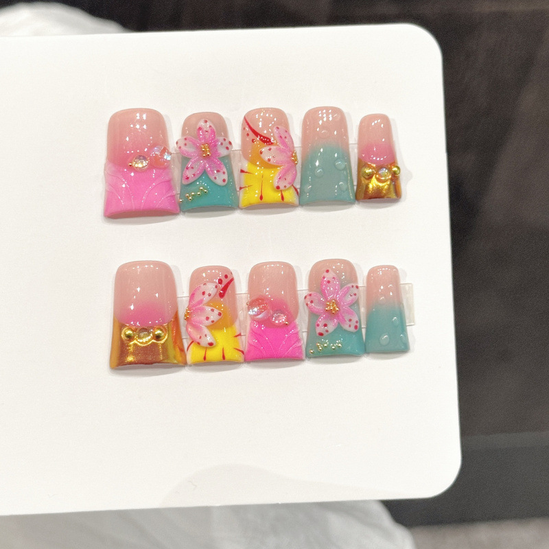 10pcs Ocean Style Fake Nails D - Pressed Flower Art avis et prix