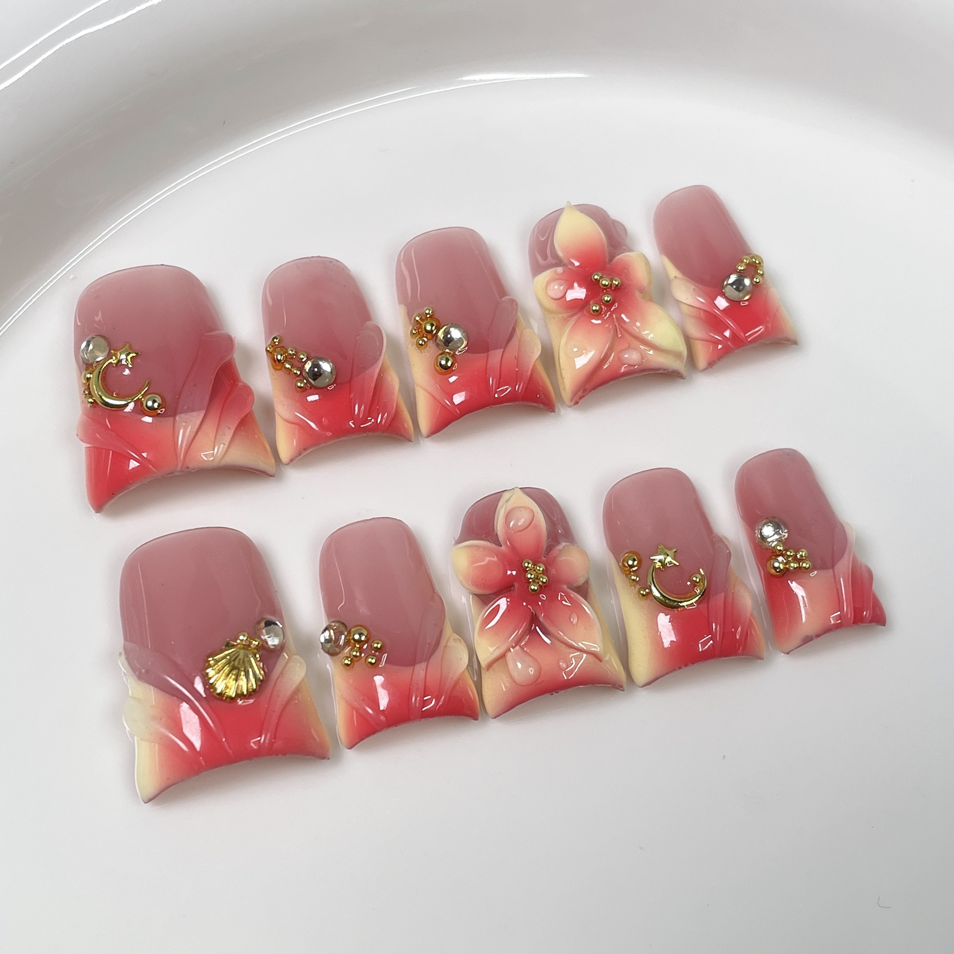 10pcs Ocean Style Fake Nails D - Pressed Flower Art avis et prix